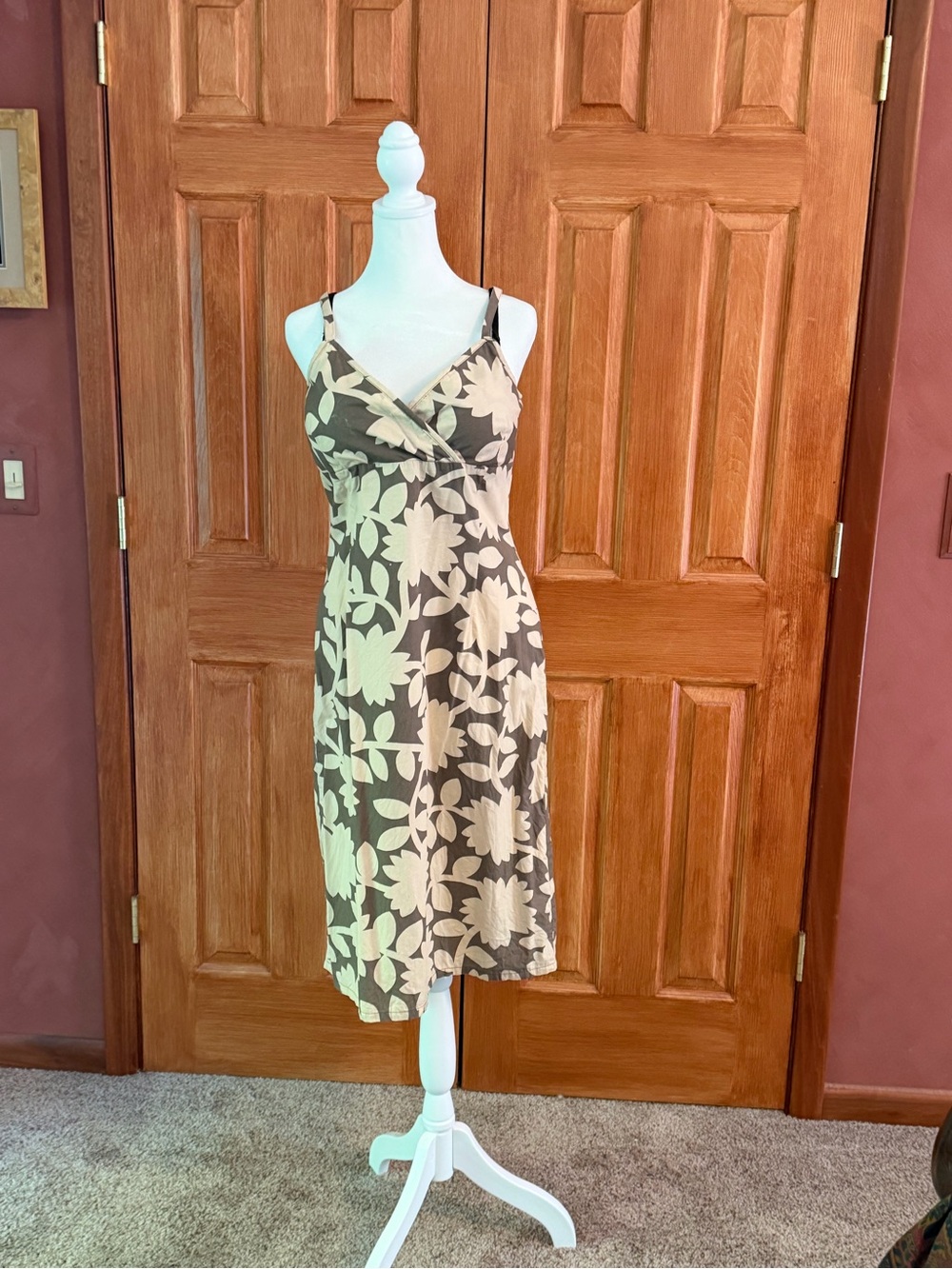 Old Navy Brown and Cream Floral Spaghetti Strap Mini Dress